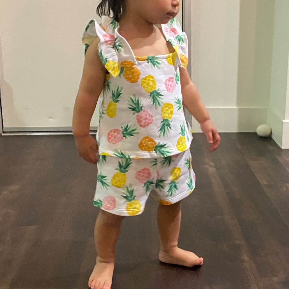 Janie and Jack Pineapple Ruffle Strap French Terry Top with shorts